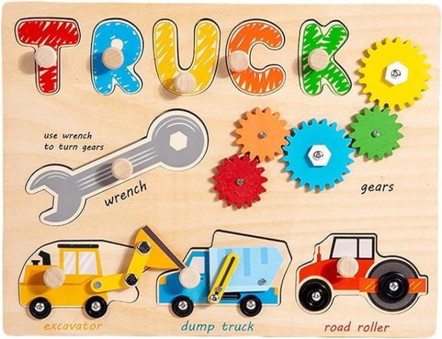 木製モンテッソーリジグソーパズルビジーボード インタラクティブパズル 幼児向け、木製アクティビティボード 細かい運動技能を学ぶための教育活動付き (トラック)