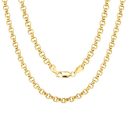 Nuragold 10K イエローゴールド 4mm ロロサークルケーブル ラウンドリンクチェーンペンダントネックレス メンズジュエリー ロブスタークラスプ 18インチ 20インチ 22インチ 24インチ 26インチ 本物のゴールドジュエリー, 金属, 偽