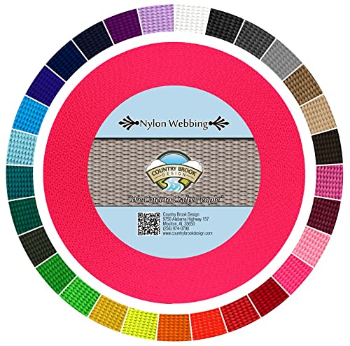 Country Brook Design - 3/8インチ 高耐久 100%本物のナイロンウェビング - 25色以上の鮮やかな色(ホットピンク、20ヤード)。