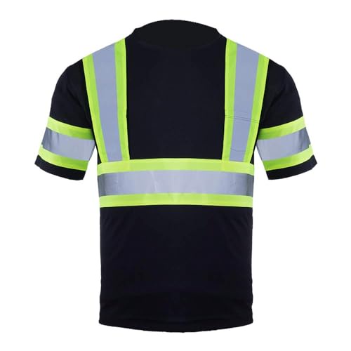 FONIRRA Hi Vis シャツ 男性用 反射 半袖 高視認性 安全 建設作業 Tシャツ, ブラック, Medium