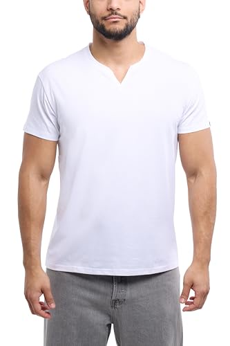 X RAY メンズ ノッチ Tシャツ、ソフトコットン 半袖 スリムフィット ベーシック スプリット Vネック Tシャツ 男性用, ホワイト, X-Large