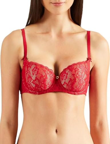 [Aubade] HK04 Rosessence Gala Red Floral Lace Comfort Half Cup Bra 32C