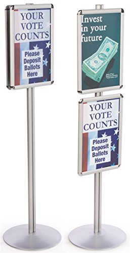 ディスプレイスタンド 幅14インチ x 高さ55-1/2インチ x 奥行き14インチ シルバー仕上げ アルミスナップオープンポスターホルダー 11インチ x 17インチの画像2枚用 フロアスタンドクリップフレームは調節可能なコネクターで様々な広告オプション