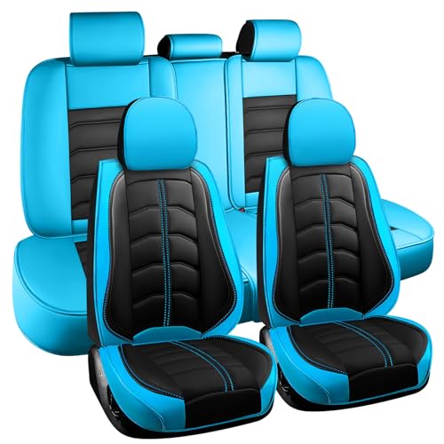 JARMAY カーシートカバー Pontiac Vibe 2003-2010用 耐久性 耐摩耗性 防水シートカバー 通気性 無臭プレミアムレザー 車内アクセサリー (標準5席、ブラックブルー)