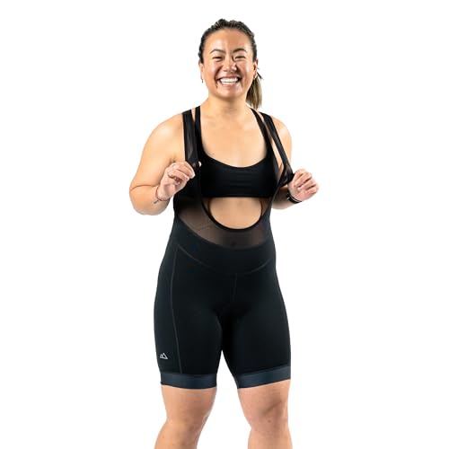 Wild Rye レディース Baddie Bib、圧縮生地、通気性メッシュストラップ、ロード&マウンテンバイク用の快適なパッド入りセーム革紐, ブラック, 6