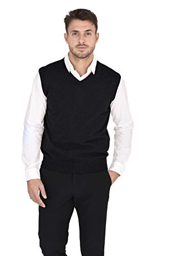 Cashmeren メンズ クラシック ニット ノースリーブ セーター ベスト 100% ピュア カシミア Vネック プルオーバー ジレット, ブラック, X-Large