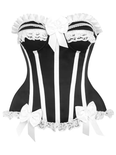 Daisy Corsets レディース トップ引き出し ブラック/ホワイト スチールボーン入り バーレスクコルセット, ブラック, X-Large