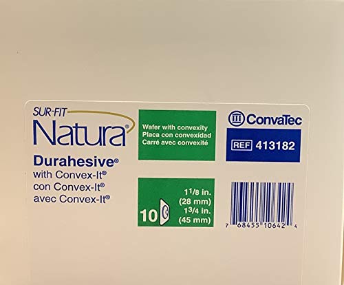 ConvaTec 413182 SUR-FIT Natura ツーピース Durahesive スキンバリア、凸型ITテクノロジー、プレカット、テープカラー、ホワイト、1-3/4インチフランジ、1-1/8インチストーマ開口部、10個パック