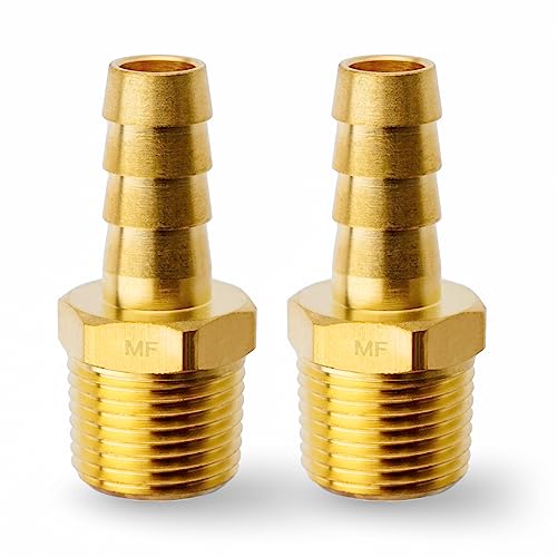 MAACFLOW 真鍮有刺ホース継手 3/8インチホースIDバーブ x 3/8インチオスNPTアダプターカプラーコネクタ (2個パック)