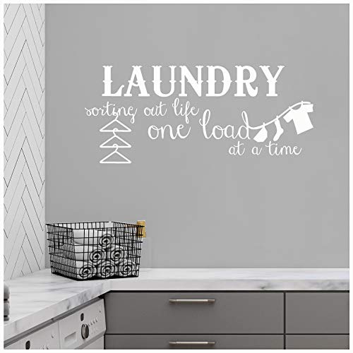 Laundry Sorting Out Life One Load At A Time vinyl lettering wall decal home art quote sticker (White, 12.5x30) by Wall Saying Vi