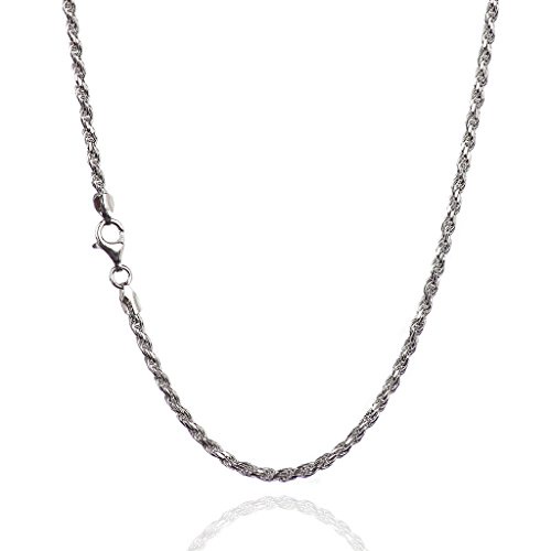 925スターリングシルバー2.90 MMダイヤモンドカットロープチェーンネックレスwith Pear Shape clasp-rhodium仕上げ