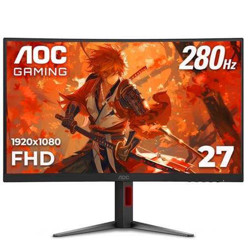 AOC C27G4ZH 27インチ カーブフレームレス超高速ゲーミングモニター FHD 1080p 0.3ms 280Hz HDMI/DP 高さ調節可能 3年間のデッドピクセル保証 ブラック Xbox PS5 Switch対応
