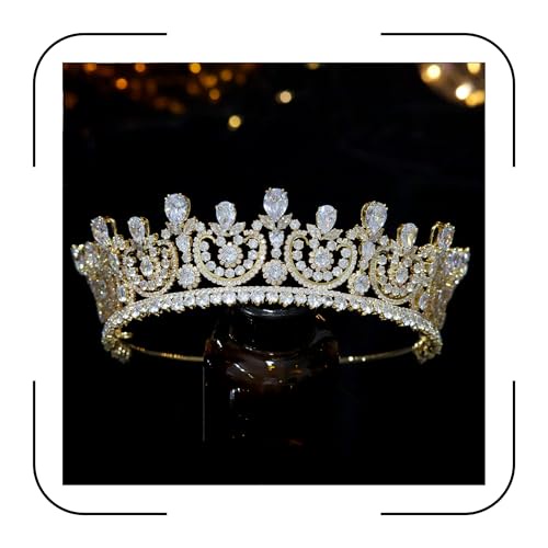 Aoligrace キュービックジルコニア ウェディング 花嫁 クラウン ゴールド シルバー CZ ティアラ 誕生日 ヘッドピース パーティー スイート 16 ヘアアクセサリー
