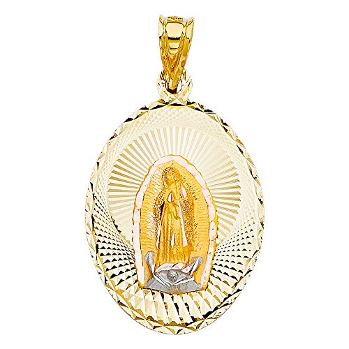 Wellingsale 14 K 3 3色ゴールド光沢仕上げダイヤモンドカットReligious Our Lady of Guadalupeチャームペンダント