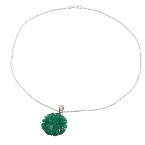 NOVICA オニキス .925スターリングシルバー ペンダントネックレス 18インチ グリーン花びら