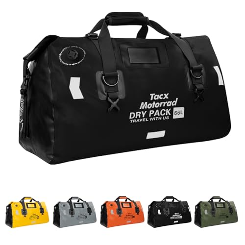 tacxmotorrad 66L ドライバッグ オートバイテールバッグ 防水ダッフルバッグ サドルバッグ オートバイアクセサリー 旅行荷物バッグ オートバイ、キャンプ、ボート、自転車用 (ブラック)