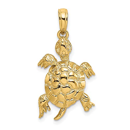 Jewelry Stores Network 14K イエローゴールド テクスチャード加工のウミガメ テールペンダント付き 20mm x 14mm, 20 mm x 14 mm, 金属