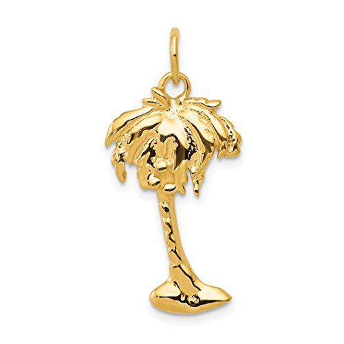 Jewelry Stores Network 14K イエローゴールド 光沢 ソリッド ココナッツ ヤシの木 チャーム 27x13mm, 金属