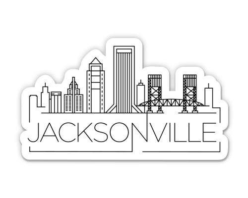 Squiddy Jacksonville Florida City Skyline - ビニールステッカー(幅7インチ)