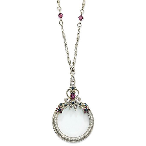 1928 Jewelry ピューター トーン ブルー&パープル クリスタル 拡大鏡 30ネックレス