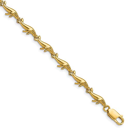 14K イエローゴールド クジラボディリンクブレスレット 5mm x 7.3インチ