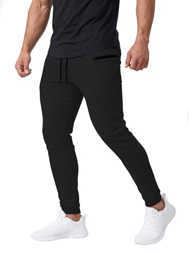 MAIKANONG メンズ スリム ジョガー テーパード スウェットパンツ ジム ワークアウト パンツ ランニング アスレチック カジュアル, ブラック, Medium