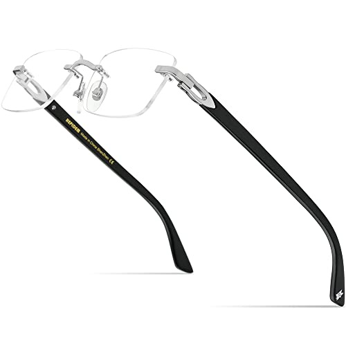 HEPIDEM 100% 本当にバッファローホーン 手作りメガネ フレーム 正方形 縁なし ラグジュアリー バフ メガネ, 0034 ブラック, 53-17-145