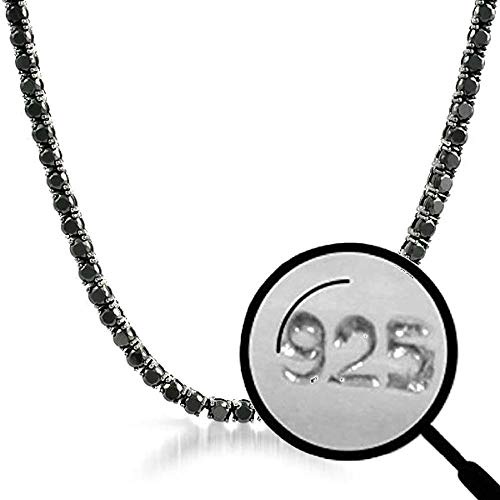 Harlembling ソリッド925スターリングシルバー メンズブラックテニスチェーン - 18-30インチ - 3mm 4mm 5mm 6mm - アイスヒップホップCZメンズ1列チェーン - 本物の酸化ソリッドシルバーチェーン ブラックキュービックジ
