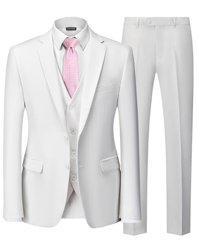 EastSide メンズ 3ピーススーツ スリムフィット 2ボタンタックス ブレザー ベスト&パンツジャケットセット US サイズ: XX-Large カラー: ホワイト