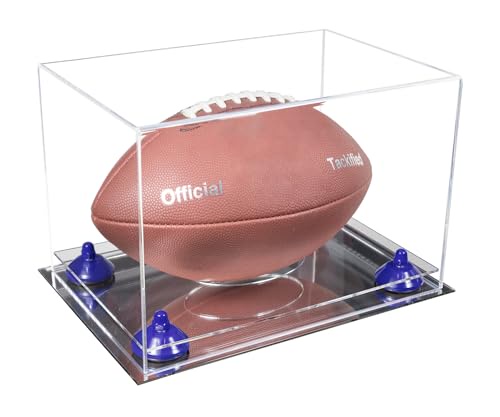 Better Display Cases クリアアクリルフットボールディスプレイケース ダークブルーのライザーとミラーベース付き (A004/V41)