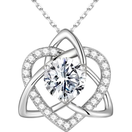MOOSEA ケルトノット モアッサナイトネックレス 女性用 1-3ct D カラー VVS1 クラリティ モアッサナイト ハート ペンダント ネックレス 記念日 誕生日 ギフト 女性 妻 母 925 スターリングシルバー ジュエリー, スターリングシルバ