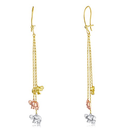 Wellingsaleレディース14 K Tri 3カラーゴールド光沢仕上げファンシーElephant Dangle Hangingドロップイヤリング( 9 x 67 mm 92,963円