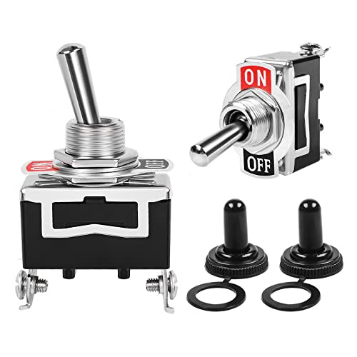 OELFFOW 高耐久ロッカースイッチ 15A-250V 20A-125V SPST 2ピン ネジ留め オンオフメタルロッドスイッチ 防水カバー付き (2個パック)