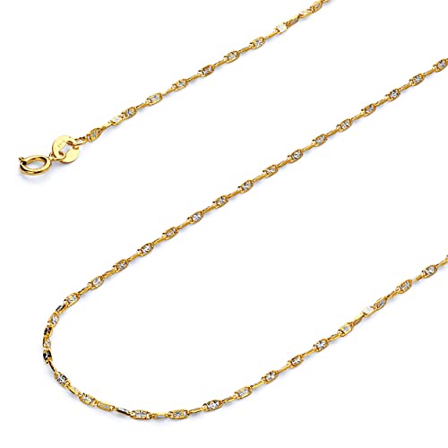 Wellingsale 14 K 2つトーンイエローとホワイトゴールドソリッド1.2 MM PolishedツイストSnailスターダイヤモンドカットチェーンネックレス