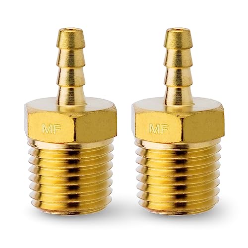 MAACFLOW 真鍮有刺ホース継手 1/8インチホースIDバーブ x 1/4インチオスNPTアダプターカプラーコネクタ (2個パック)