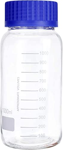 Basstein Lab メディアストレージ試薬 広口ボトル 目盛り付き GL80 スクリューキャップ 漏れ防止 多目的 科学用 3個パック (ブルー 1000ml)