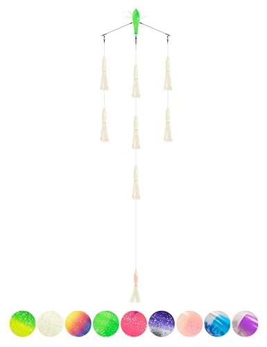 BLUEWING 18インチ アップグレード フィッシングスプレッダー バー ポートウォーカー オフショア トローリング スプレッダーバー 9インチの電球イカと316ステンレススチールロッド付き Wahoo Tuna Marlin Mahi用 夜光