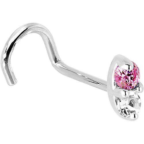 Body Candy 14K ホワイトゴールド 1.5mm 本物のピンクサファイア ダイヤモンド マーキーズ 右鼻 スタッドスクリュー 20ゲージ 1/4インチ, ホワイトゴールド, ホワイトダイヤモンド