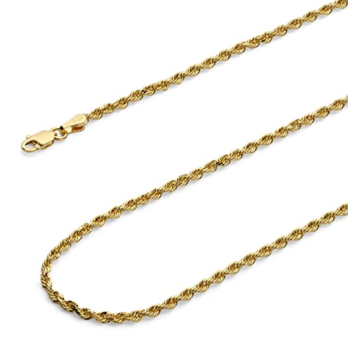 Wellingsale 14 Kイエローゴールド1.2 MM Polishedソリッドロープダイヤモンドカットチェーンネックレス