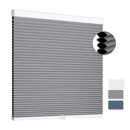 Cellular Shades ブラックアウトブラインド コードレス ハニカムウィンドウシェード 寝室用 窓やドア、自宅やオフィス用ブラインド グレー 幅29インチ x 高さ64インチ