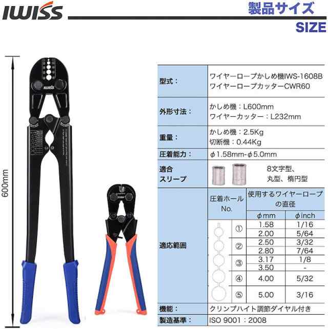 アイウィス(IWISS) ワイヤーロープカッター アルミスリーブ かしめ機