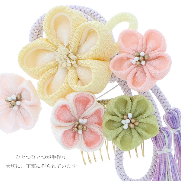 成人式 髪飾り 振袖 髪飾り2点セット「イエロー、ピンクのつまみのお花、組紐、房飾り」コーム つまみ細工髪飾り お花髪飾り＜H＞ss2512wkk10_3