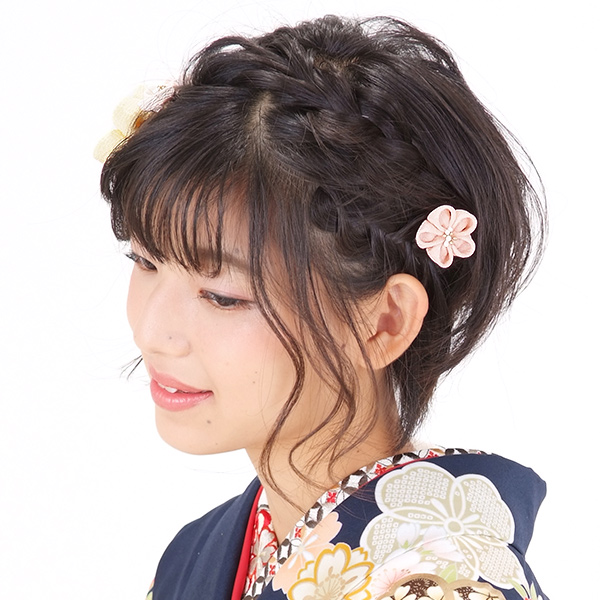 成人式 髪飾り 振袖 髪飾り2点セット「イエロー、ピンクのつまみのお花、組紐、房飾り」コーム つまみ細工髪飾り お花髪飾り＜H＞ss2512wkk10_5