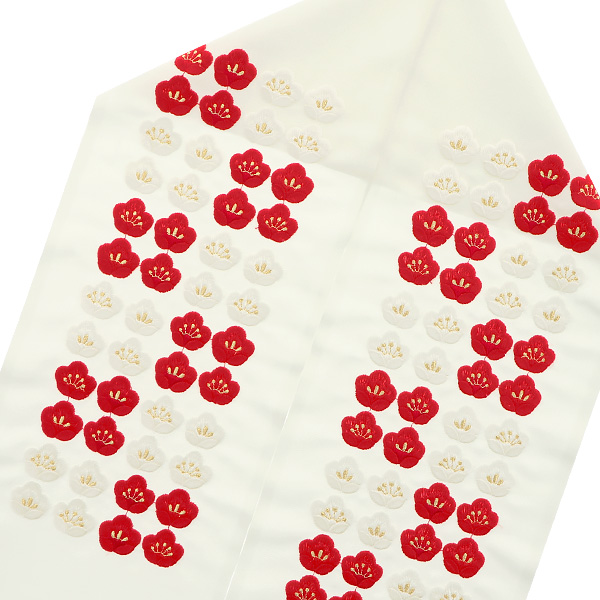 Prices down】刺繍 半衿「生成り 紅白市松小梅」 刺繍半襟 振袖衿 洒落