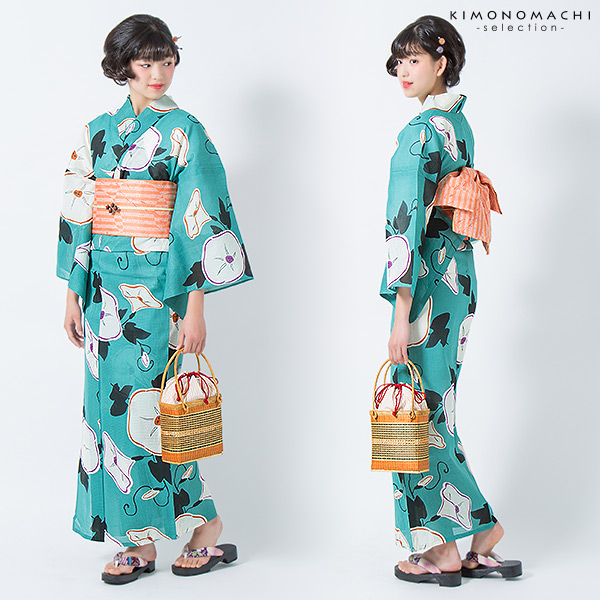 芸艸堂 浴衣単品「青緑色 朝顔」UNSODO 山本雪桂 綿紅梅 綿浴衣 [送料