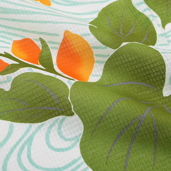 芸艸堂 浴衣単品「緑×オレンジ 水葵」UNSODO 山本雪桂 綿紅梅 綿浴衣