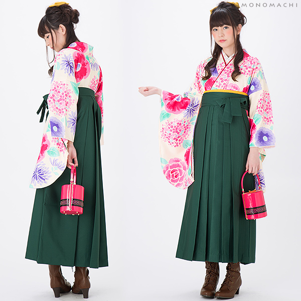 袴セット レディース 卒業式 「クリーム パステルフラワー」 袴下帯付き 卒業式、謝恩会に 二尺袖 卒業式 小学生 ジュニア 女の子 [送料無料] 袴セット レディース 卒業式 「クリーム パステルフラワー」 袴下帯