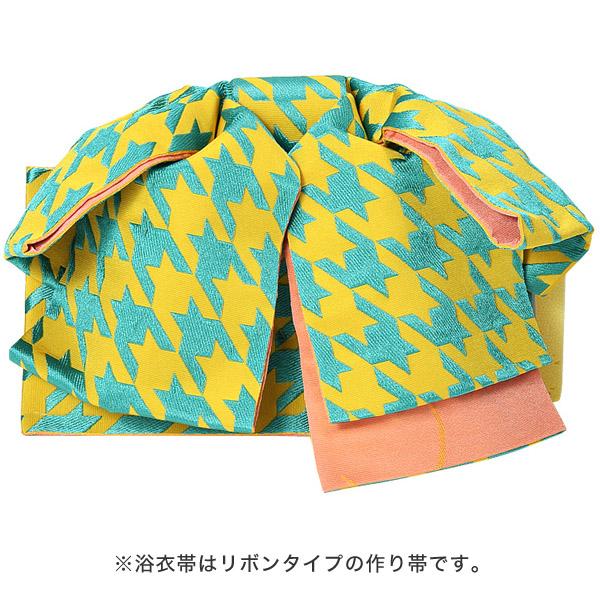 作り帯 浴衣セット「赤×コーラルピンク レトロイラスト」お仕立て