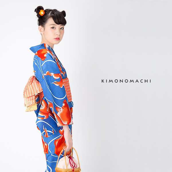KIMONOMACHI 浴衣セット「赤色金魚」浴衣、浴衣帯 S、F、TL、LL