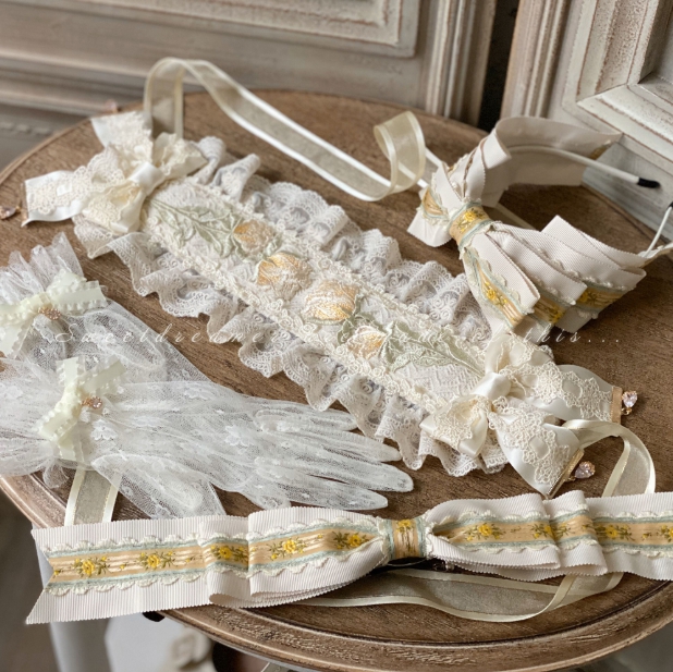 刺繍 イエロー ホワイト 受注生産 ロリータ チャーム ヘッドドレス リボン 薔薇 クラシカル Sweetdreamervintage フリル の通販はau Pay マーケット Hhcストア